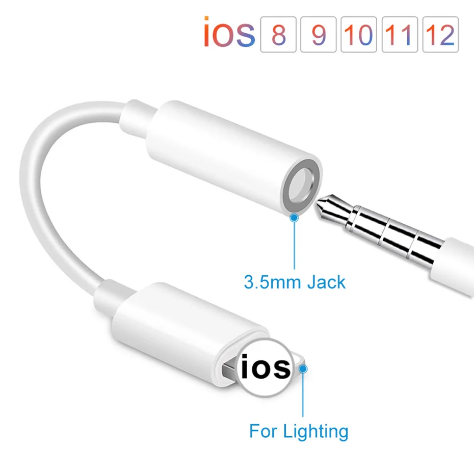 Адаптер для наушников Lightning/3 5 мм iPhone X 7 8 plus IOS 11 12 воспроизведение музыки аудио USB