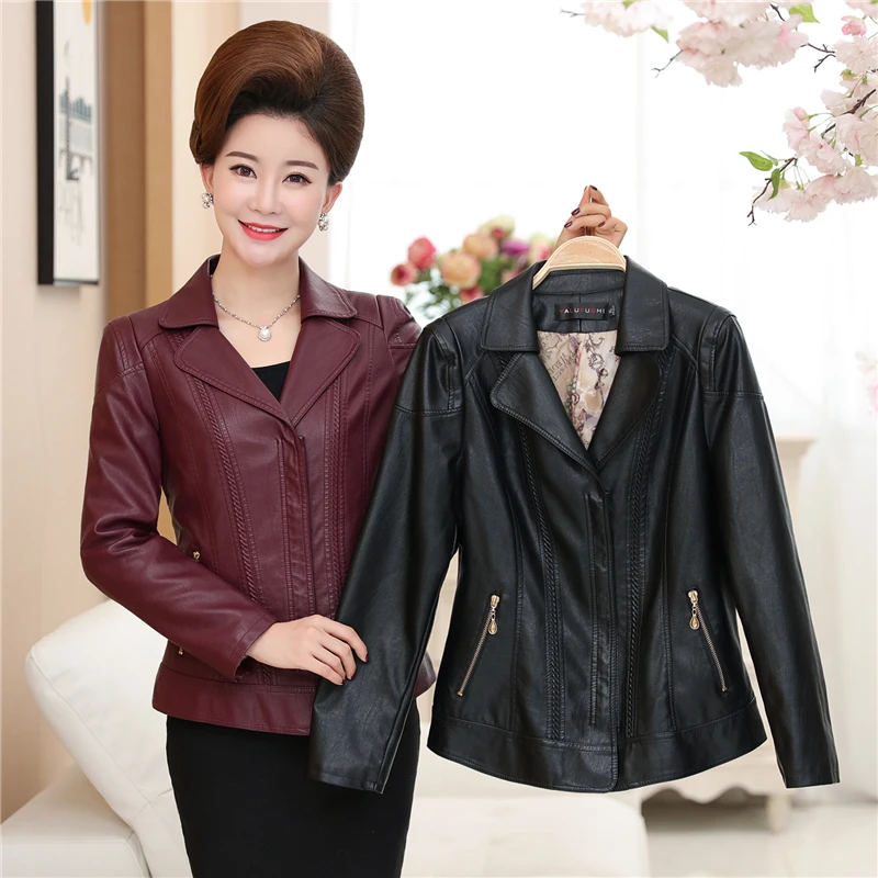 Leather Jacket Middle-aged mother Women's New Year Design PU Leather Jacket Soft Leather Coat Slim Lapel Motorcycle Jacket Black
Leather Jacket Middle-aged mother Women's New Year Design PU Leather Jacket Soft Leather Coat Slim Lapel Motorcycle Jacket Black