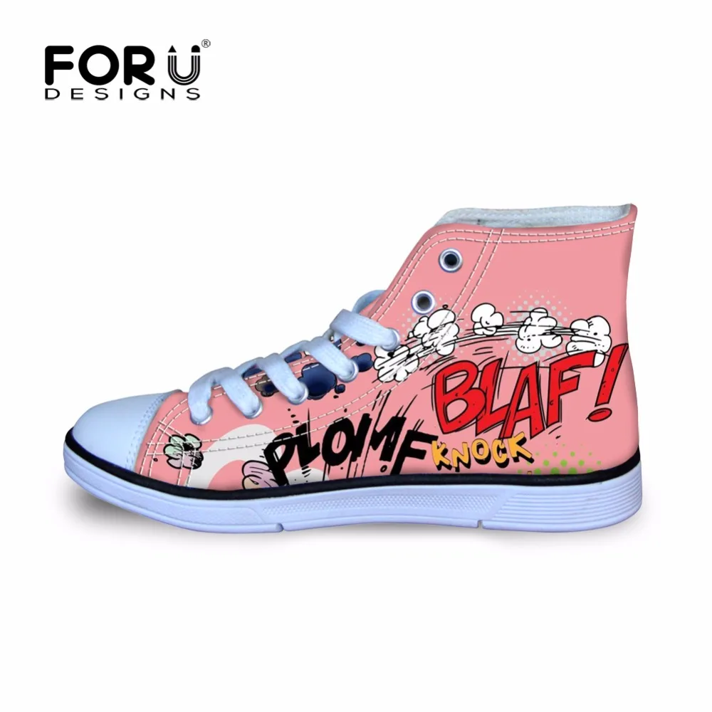 FORUDESIGNS Pink Colorful Graffiti Girls Kids Shoes Winter Autumn Sneaker High Canvas Lace-Up Children for Boys Footwear | Спорт и