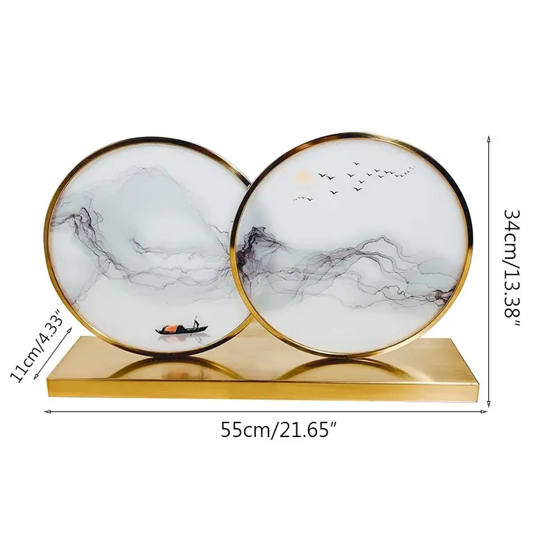 Round Transparent Mountain Ink Home Decoration Ornaments Feng Shui Rendering Modeling Model Room Ink Rendering Metal Ornaments