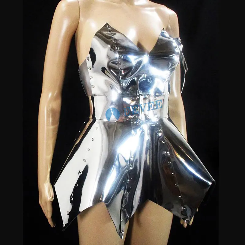 

Sparkly Silver Strapless short Dress Women's Birthday Celebrate Outfit Nightclub Female Singer DJ DS GOGO Sexy Stage Dress