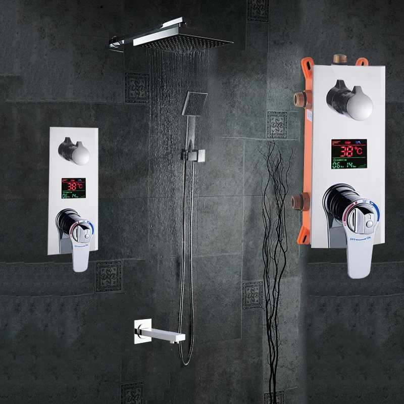 Bathroom Shower Set 3 Functions Thermostatic LED Digital Display Shower Mixer Concealed Shower Faucet 10" Rainfall Shower Head
Bathroom Shower Set 3 Functions Thermostatic LED Digital Display Shower Mixer Concealed Shower Faucet 10" Rainfall Shower Head