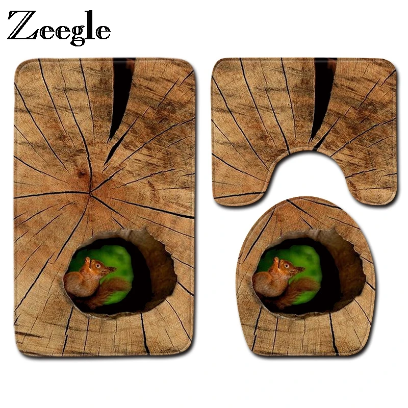 

Zeegle Creative Bathroom Carpets Toilet Seat Cover Absorbent Non-Slip Bathroom Rug Bath Mat Set Toilet Rugs Flannel Floor Mats