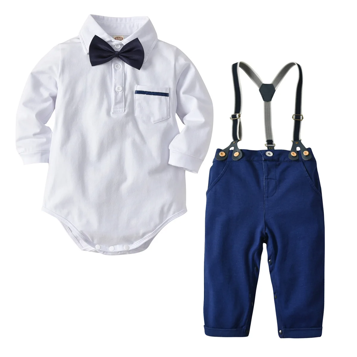 Little Gentleman Costume Newborn Baby Boy Clothes White Tie Bodysuits + Overall Suspender Trouser 2PCS Outfit Spring Autumn Suit
Little Gentleman Costume Newborn Baby Boy Clothes White Tie Bodysuits + Overall Suspender Trouser 2PCS Outfit Spring Autumn Suit