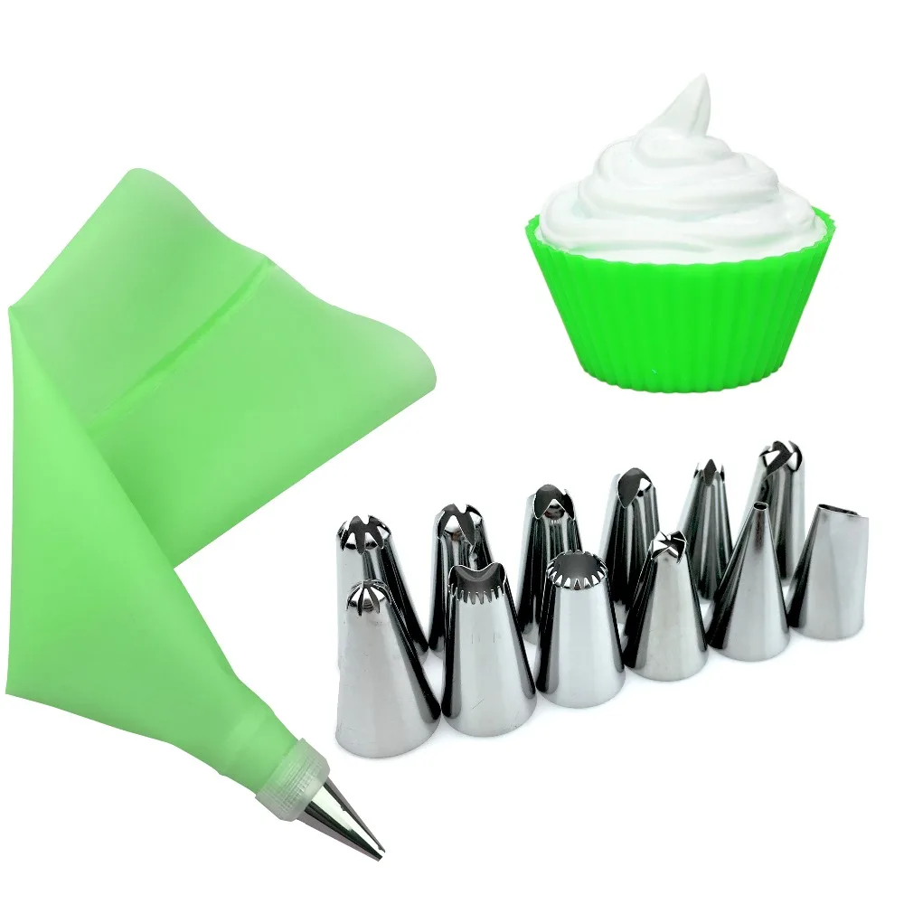14 PCS/Set Silicone Icing Piping Cream Pastry Bag + 12 PC Stainless Steel Nozzle Pastry Tips Converter DIY Cake Decorating Tools
14 PCS/Set Silicone Icing Piping Cream Pastry Bag + 12 PC Stainless Steel Nozzle Pastry Tips Converter DIY Cake Decorating Tools