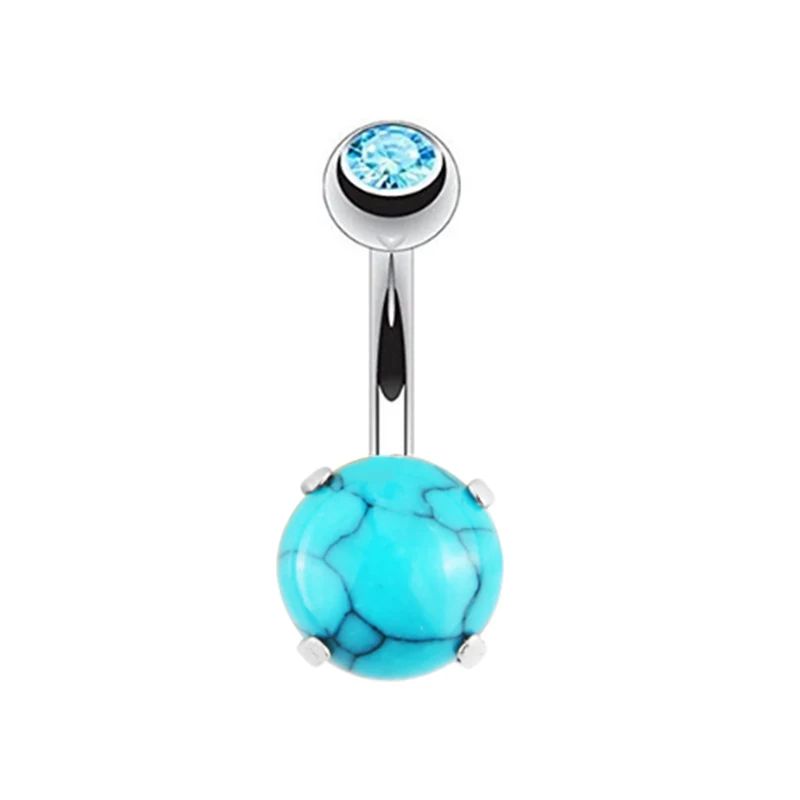 Двойной шар с модным голубым камнем круглое пирсинг пупка кольца хирургическая
