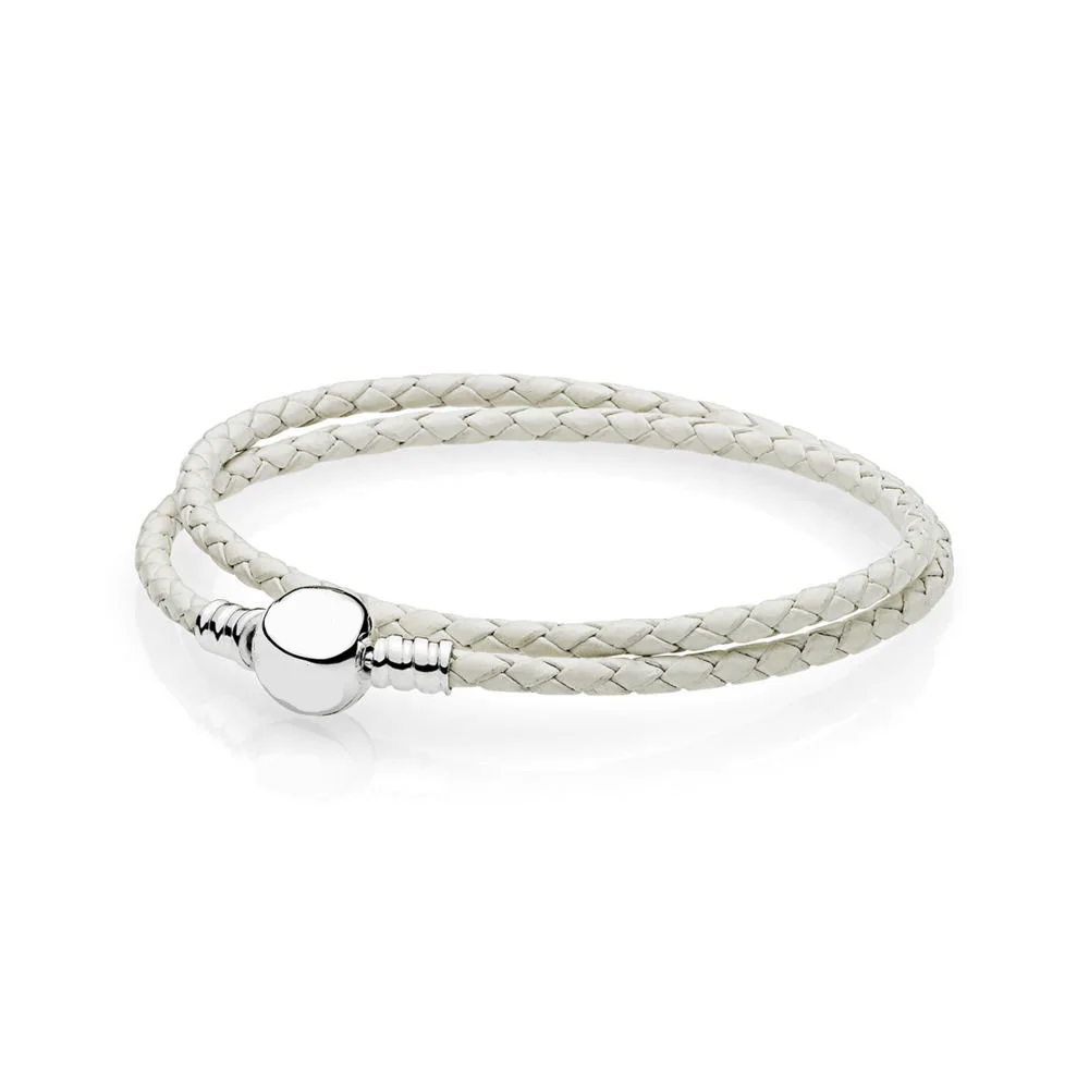 Authentic 925 Sterling Silver Bracelet Double white Leather Chain Bracelets Bangles For Women Wedding Party Jewelry Gift
Authentic 925 Sterling Silver Bracelet Double white Leather Chain Bracelets Bangles For Women Wedding Party Jewelry Gift