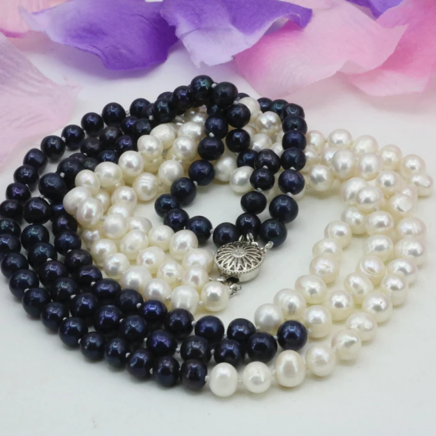 Fashion 3 rows natural 7-8mm white black freshwater cultured nearround beads necklace chain prom weddings gifts 17-19inch B3238
Fashion 3 rows natural 7-8mm white black freshwater cultured nearround beads necklace chain prom weddings gifts 17-19inch B3238