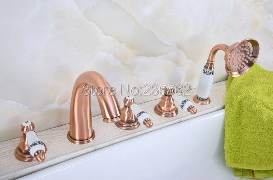 Antique Red Copper 5 Hole Roman Bathtub Faucet Tap &Handheld Shower Deck Mounted ltf233
Antique Red Copper 5 Hole Roman Bathtub Faucet Tap &Handheld Shower Deck Mounted ltf233