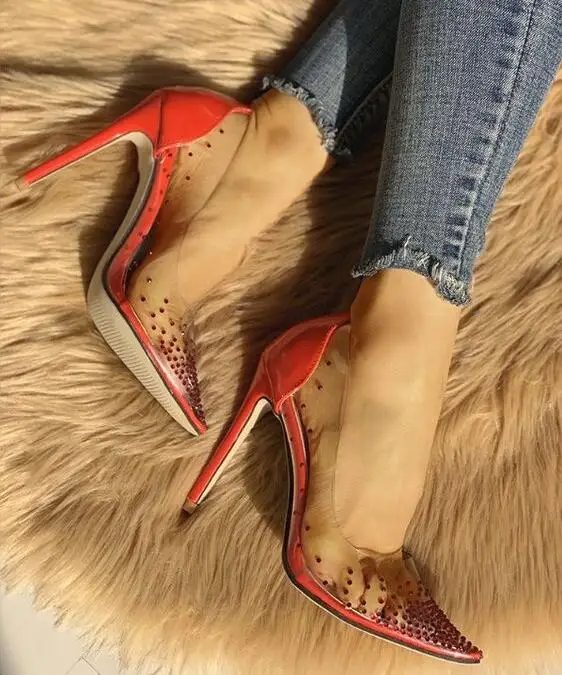 Red Clear PVC Rivets Women Pumps Stiletto Heels Crystal Embellished Wedding Shoes Bride Pointed Toe Shallow Transparent Shoes
Red Clear PVC Rivets Women Pumps Stiletto Heels Crystal Embellished Wedding Shoes Bride Pointed Toe Shallow Transparent Shoes
