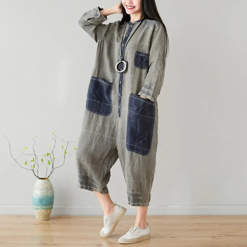 Harajuku personality patchwork women jumpsuits striped loose plus size rompers linen and cotton wide leg overalls vintage pant
Harajuku personality patchwork women jumpsuits striped loose plus size rompers linen and cotton wide leg overalls vintage pant
