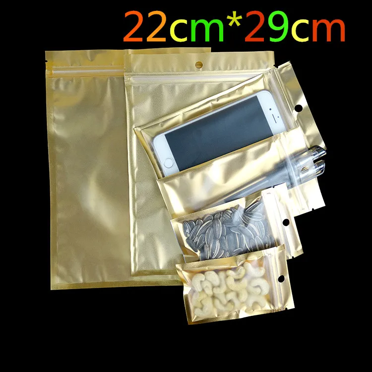 22*29cm Golden / Clear Self Sealed Zipper Plastic Retail Pack Package Packaging Bag, Zip Lock Bag Retail Packing With Hang Hole
22*29cm Golden / Clear Self Sealed Zipper Plastic Retail Pack Package Packaging Bag, Zip Lock Bag Retail Packing With Hang Hole