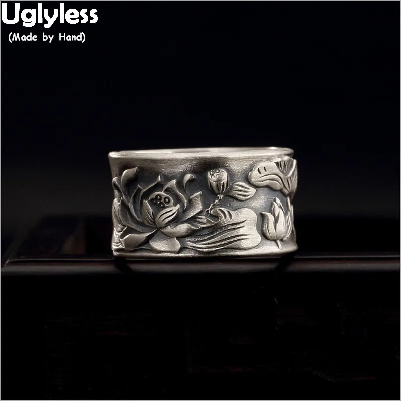 Uglyless Solid 999 Full Silver Leaves Lotus Open Rings for Women Heart Sutra Buddhism Rings Thai Silver Religious Fine Jewelry
Uglyless Solid 999 Full Silver Leaves Lotus Open Rings for Women Heart Sutra Buddhism Rings Thai Silver Religious Fine Jewelry