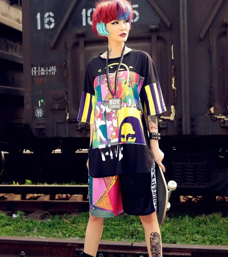 Summer 2019 Short Sleeve T-shirt Ulzzang Hip Hop Dancing Tide Clothes Rock Clothes Colorful Painted Graffiti Women Clothes
Summer 2019 Short Sleeve T-shirt Ulzzang Hip Hop Dancing Tide Clothes Rock Clothes Colorful Painted Graffiti Women Clothes