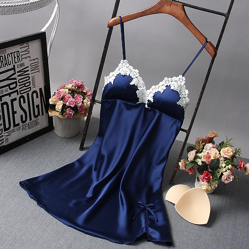 Women's Sexy Lingerie Satin Sleepwear Femmes Nightwear Ice silk dress Lace Nightdress nightgown nightie Homewear chest Pad
Women's Sexy Lingerie Satin Sleepwear Femmes Nightwear Ice silk dress Lace Nightdress nightgown nightie Homewear chest Pad