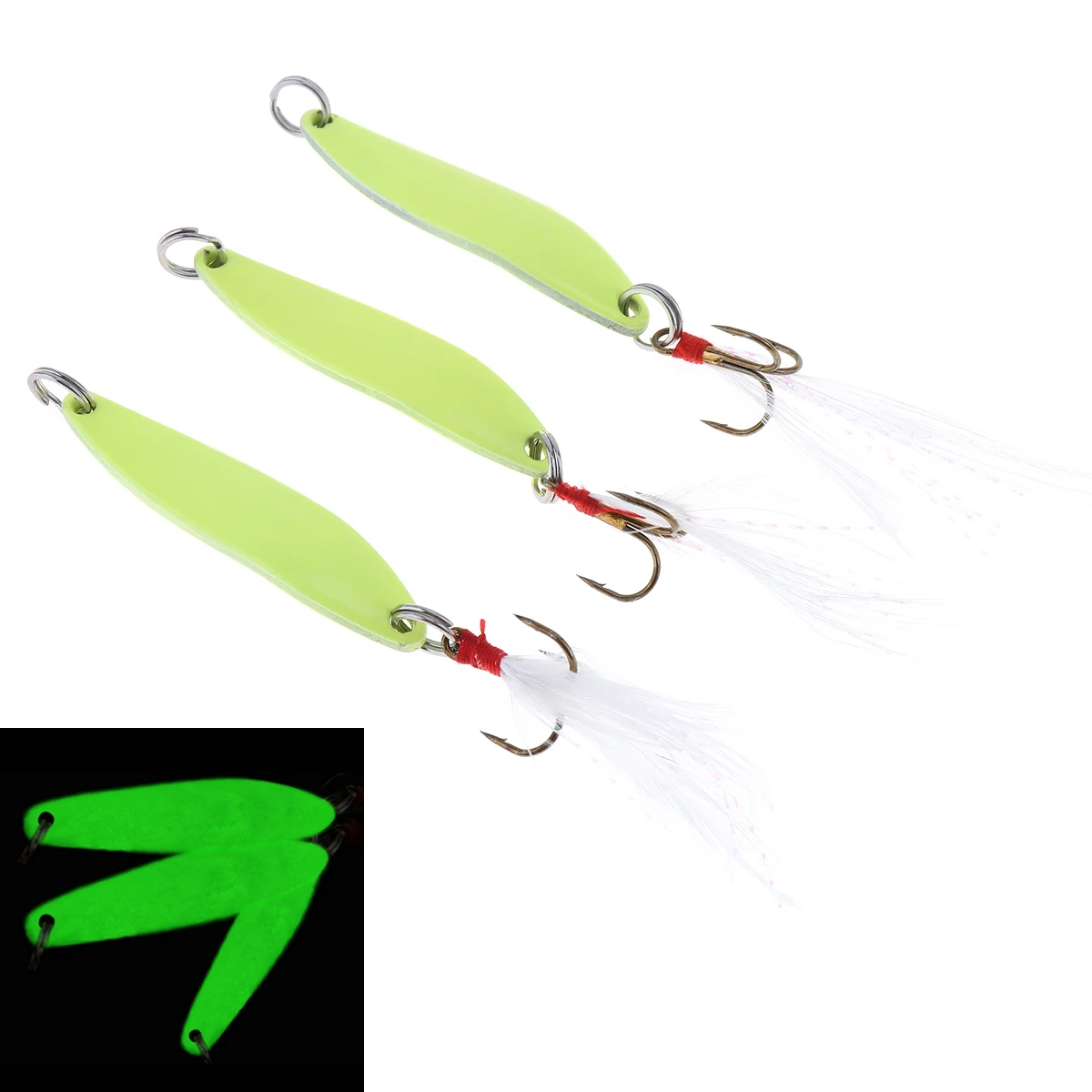 3pcs 7cm / 2.76Inches Luminous High Carbon Steel Metal Spoon Fishing Lure Long Shot Spinner Bait with Feather Treble Hook
3pcs 7cm / 2.76Inches Luminous High Carbon Steel Metal Spoon Fishing Lure Long Shot Spinner Bait with Feather Treble Hook