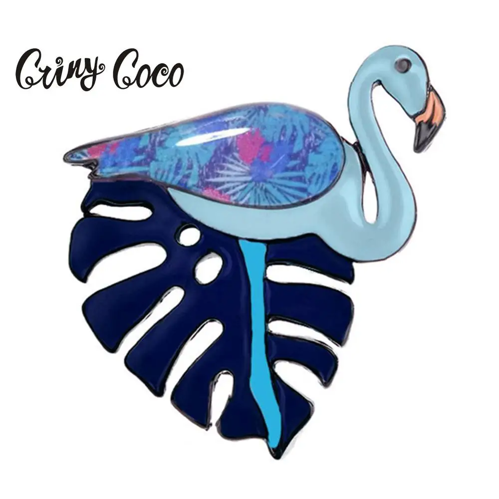 Cring Coco милый Фламинго Эмаль Булавка ювелирные изделия Большой лист Броши Новый