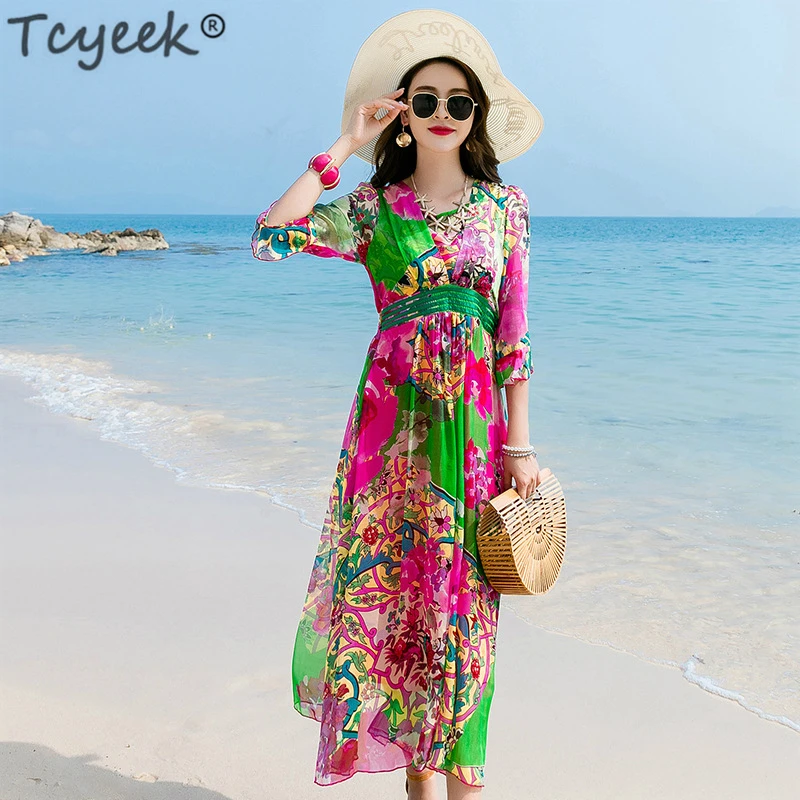 Tcyeek Spring Summer Silk Long Dress Women Long Print Floral Dress Elegant Ladies Party Office Wear Vestidos Verano 2020 LWL1561
Tcyeek Spring Summer Silk Long Dress Women Long Print Floral Dress Elegant Ladies Party Office Wear Vestidos Verano 2020 LWL1561