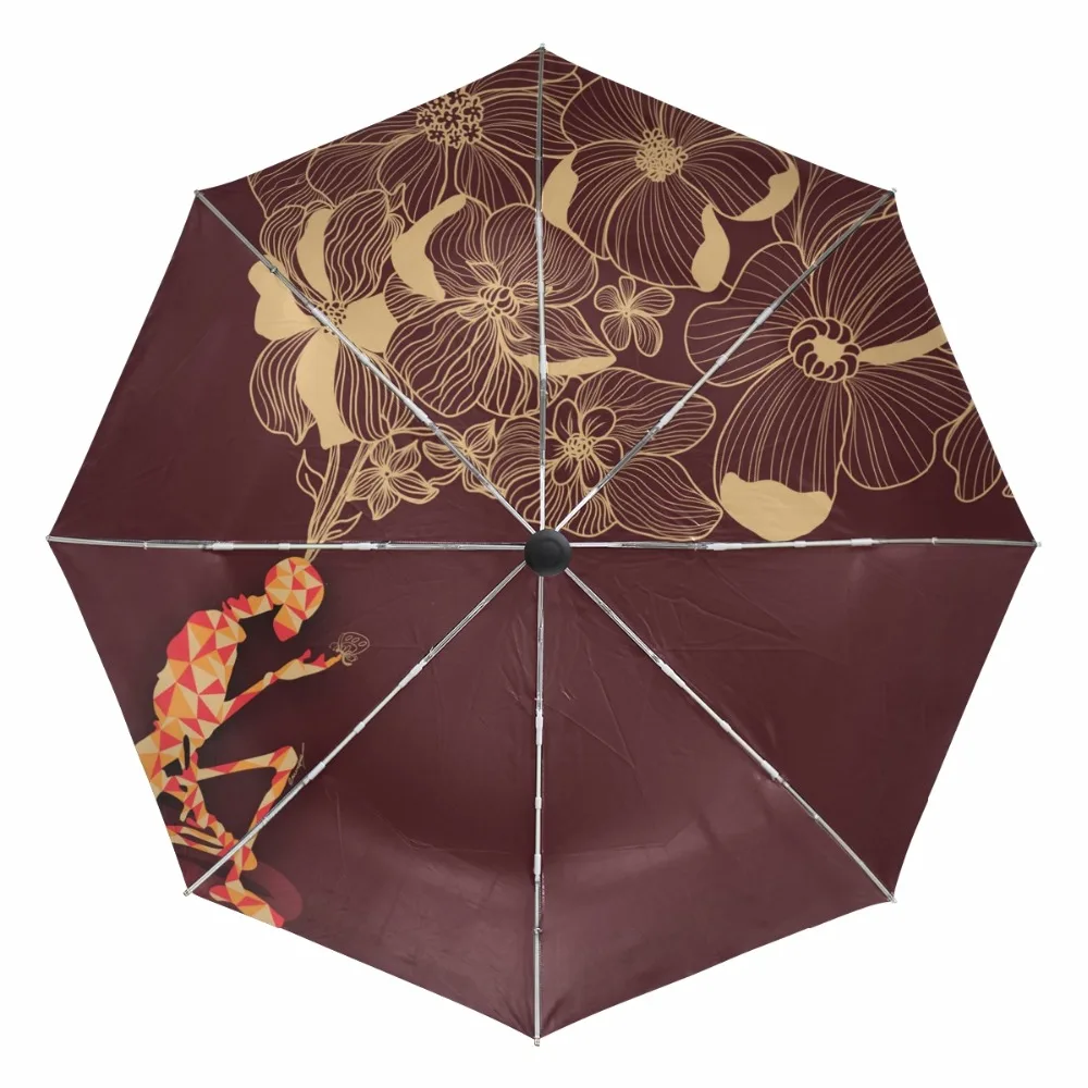 

Складной зонт с изображением черепа и цветов, солнечный и дождливый зонт, полностью автоматические наружные черные зонты для защиты от УФ-л...