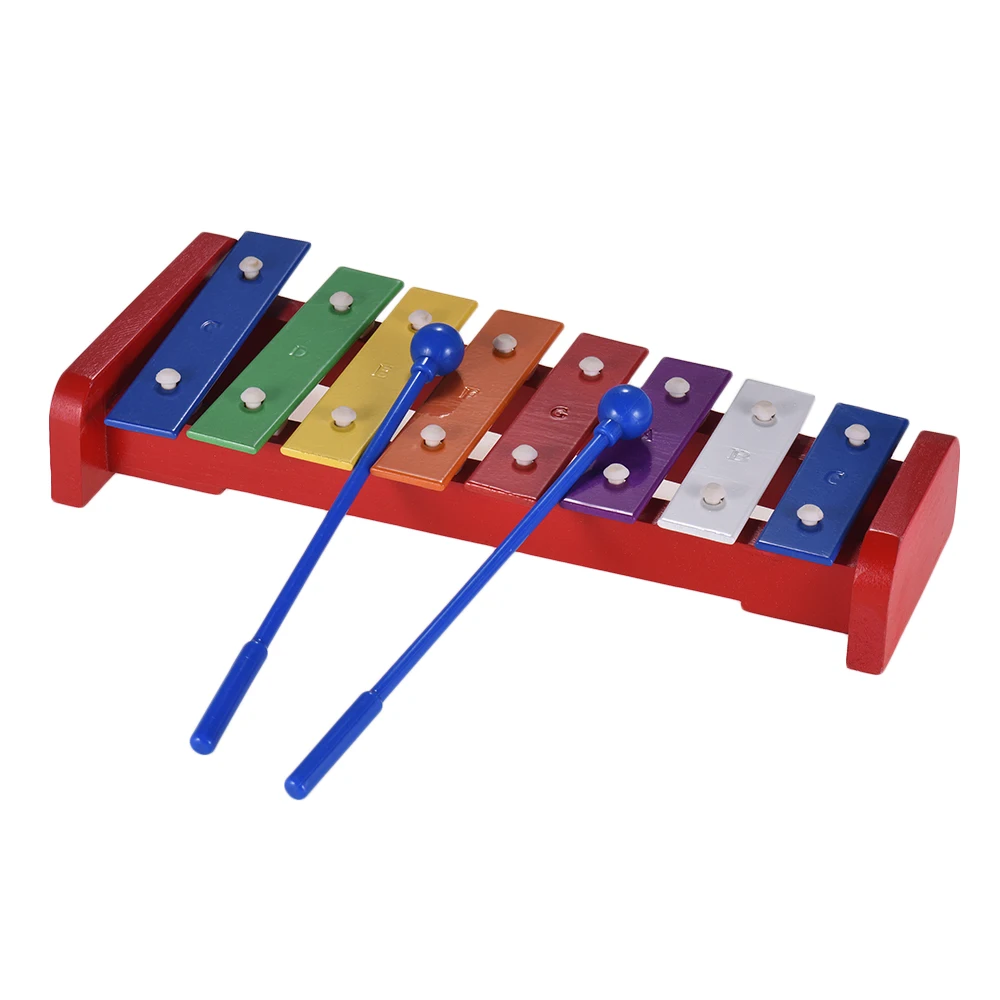 Красочные 8 нот ксилофон Glockenspiel с 2 молотками музыкальный ударный инструмент