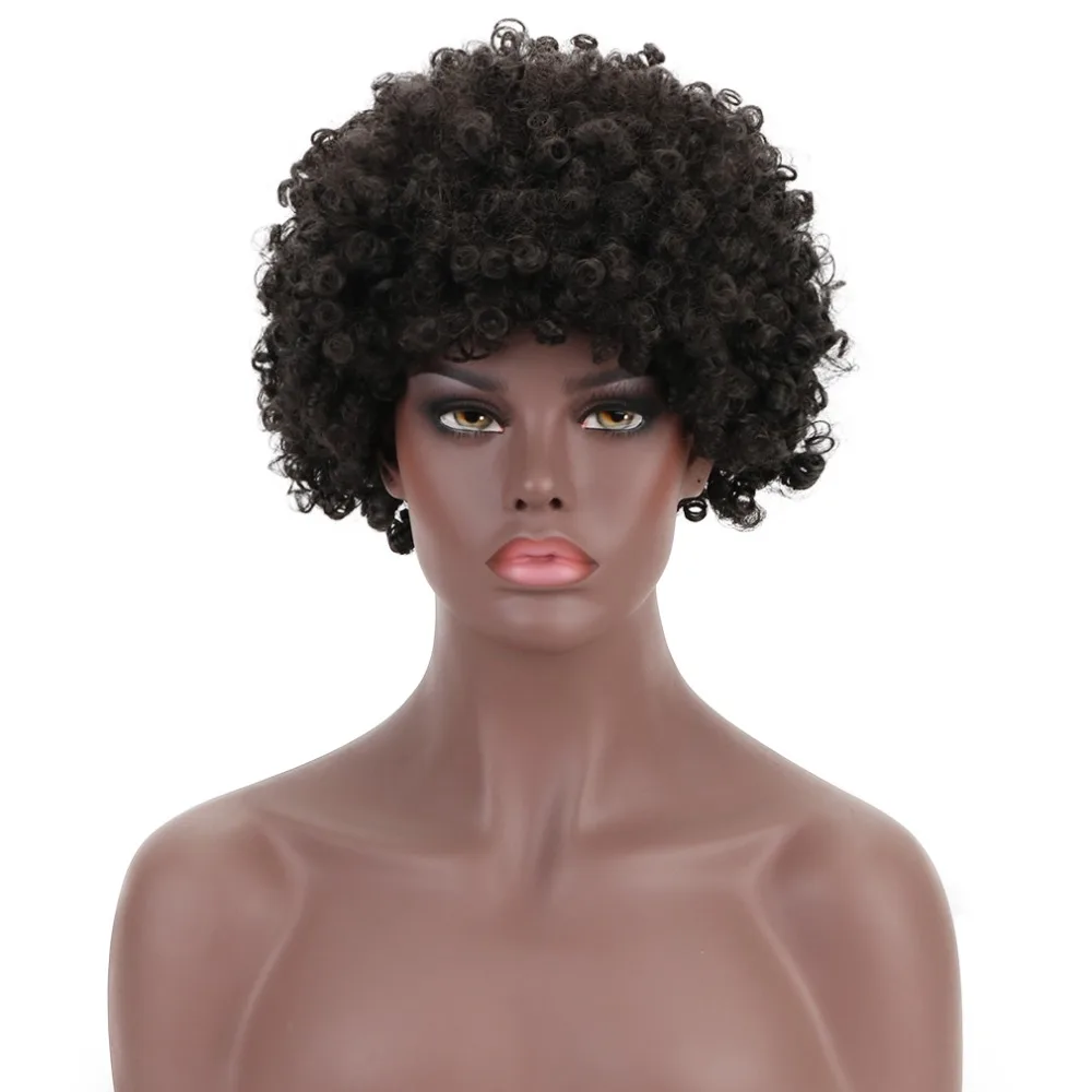 

14"Afro Kinky Curly Wig Natural Black Synthetic Hair Cosplay Explosive Head Fake Hairpiece Wigs For Black Women 150 Density 150g