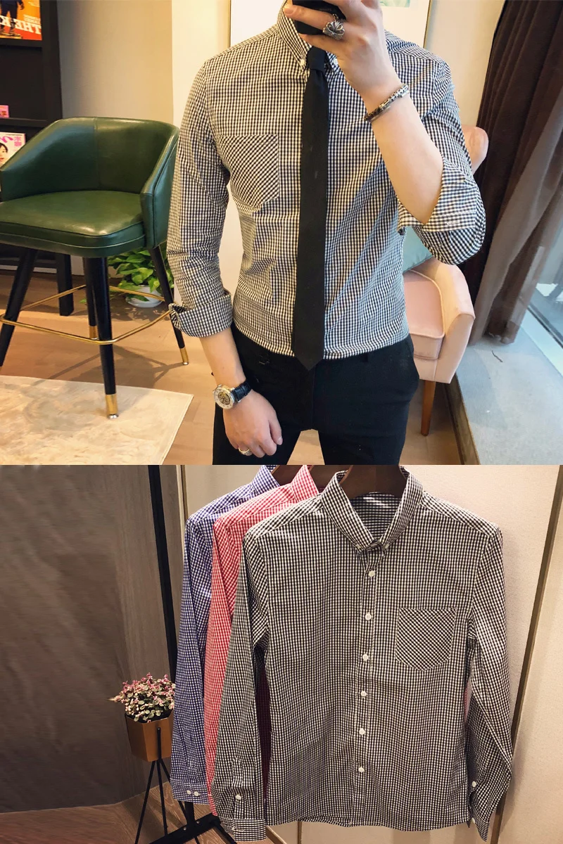 Spring New Arrival Men's Fashion Casual Slim Handsome England Plover Lattice Turn Down Collar Single Breasted Shirt
Spring New Arrival Men's Fashion Casual Slim Handsome England Plover Lattice Turn Down Collar Single Breasted Shirt