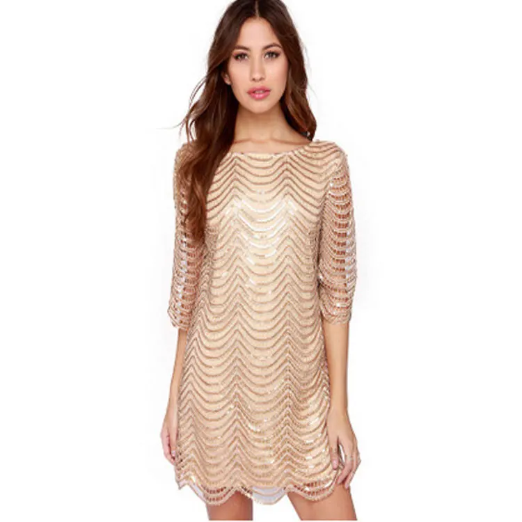 MAYFULL NEW Women Lace Golden Wave Sequined o-neck half sleeve mini dress lady Backless Mesh Straight evening party dress brand
MAYFULL NEW Women Lace Golden Wave Sequined o-neck half sleeve mini dress lady Backless Mesh Straight evening party dress brand