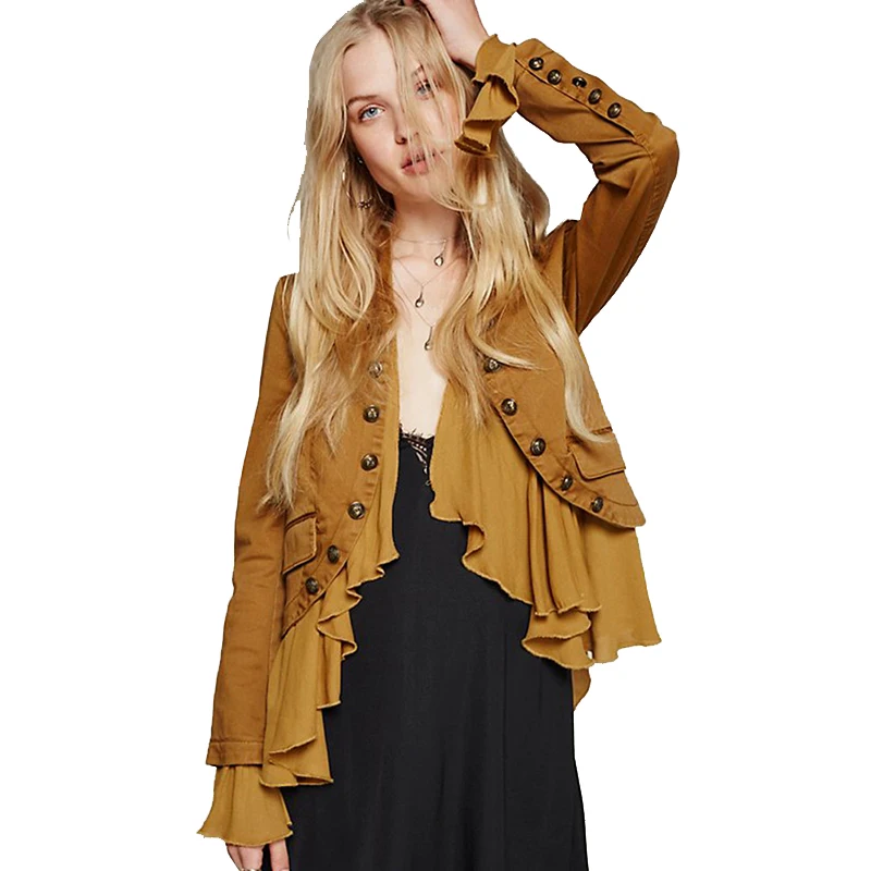 New Spring Autumn Women Ruffled Large Size Thin Jacket Trumpet Sleve Stitching Button Yelow Coat Fem Summer Fashion ElegantCoat
New Spring Autumn Women Ruffled Large Size Thin Jacket Trumpet Sleve Stitching Button Yelow Coat Fem Summer Fashion ElegantCoat