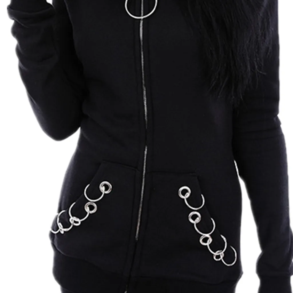 Women Loose Gothic Punk Long Sleeve Hooded Print Black Cardigan Jacket Coat 2019 Autumn Winter hooded iron ring coat black
Women Loose Gothic Punk Long Sleeve Hooded Print Black Cardigan Jacket Coat 2019 Autumn Winter hooded iron ring coat black