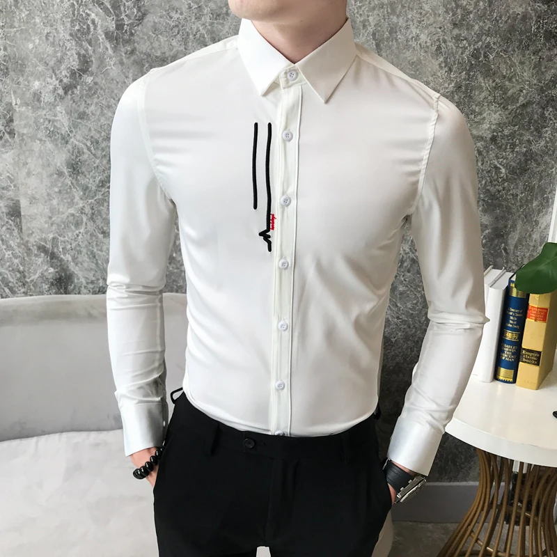 Британский стиль платье рубашка мужская мода 2019 Осень Новый Slim Fit Выпускной