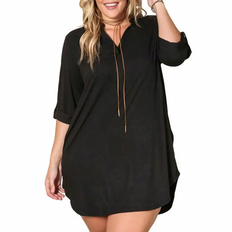 Plus Size One-Piece Woman Dress 2019 Summer Fashion Side Slit Loose Black Dress Woman Casual V Neck One Piece Short Vestidos
Plus Size One-Piece Woman Dress 2019 Summer Fashion Side Slit Loose Black Dress Woman Casual V Neck One Piece Short Vestidos
