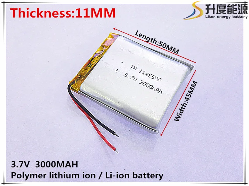 3,7 V 3000mAh 114550 литий-полимерный литий-ионный аккумулятор для Mp3 MP4 MP5 GPS
3,7 V 3000mAh 114550 литий-полимерный литий-ионный аккумулятор для Mp3 MP4 MP5 GPS