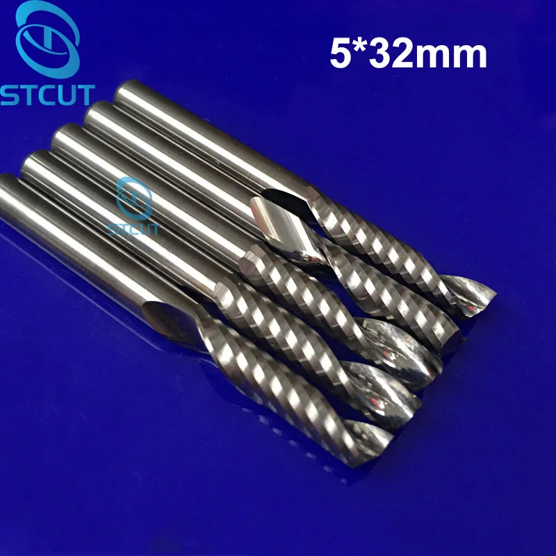 5pcs Single Flute CNC Router Bits One Flute Spiral End Mills Carbide Milling Cutter Spiral PVC Cutter Shank 5mm CEL 32mm
5pcs Single Flute CNC Router Bits One Flute Spiral End Mills Carbide Milling Cutter Spiral PVC Cutter Shank 5mm CEL 32mm