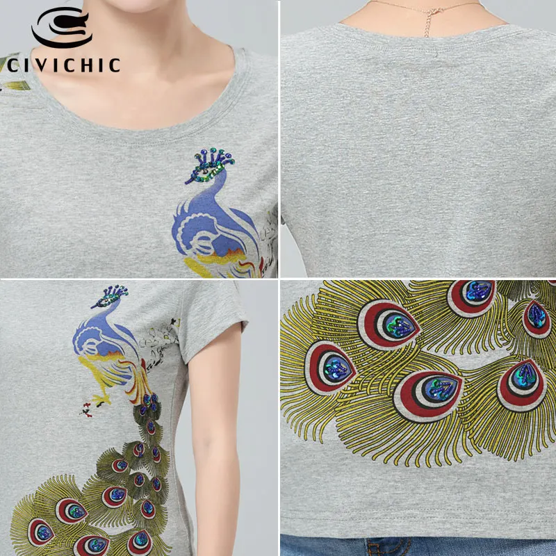 CIVICHIC Women Handmade Diamonds T-shirt Trendy Peacock Printed Slim Tees Sequined Ethnic Shirts Chinese Style Cotton Tops WST02
CIVICHIC Women Handmade Diamonds T-shirt Trendy Peacock Printed Slim Tees Sequined Ethnic Shirts Chinese Style Cotton Tops WST02