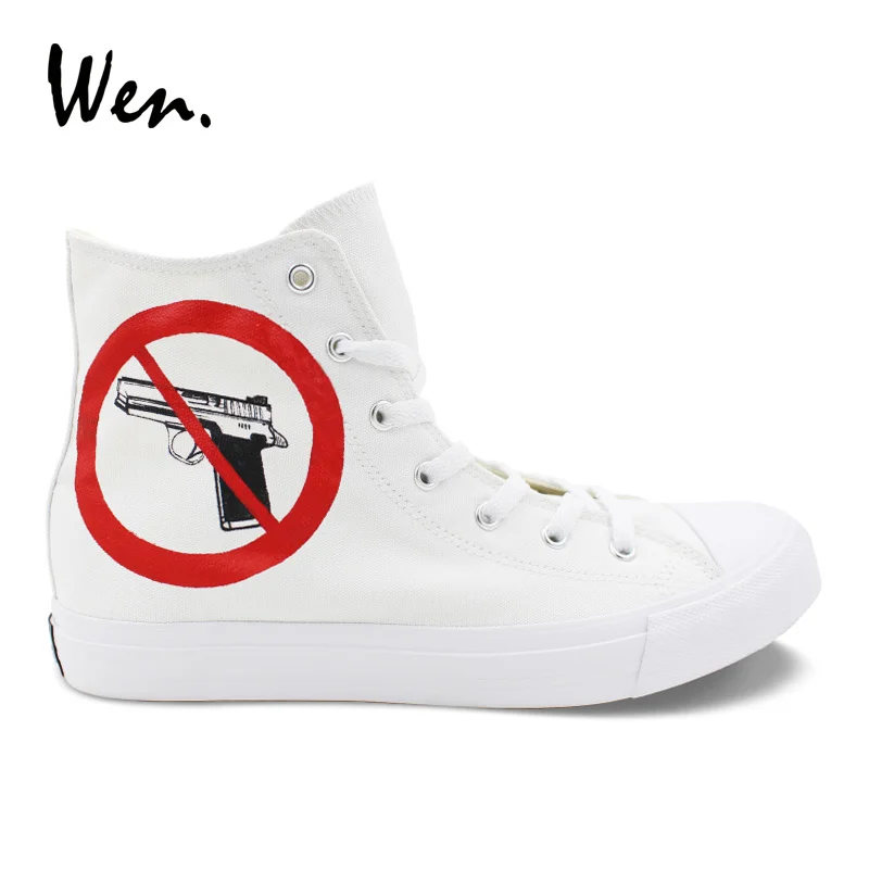 Wen Customize Vulcanize Shoes No Gun Gunshot Wound Hand Painted Canvas Shoes White Top High Sneakers Man Woman Designer Plimsoll
Wen Customize Vulcanize Shoes No Gun Gunshot Wound Hand Painted Canvas Shoes White Top High Sneakers Man Woman Designer Plimsoll