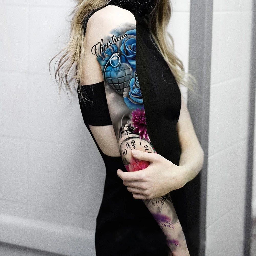 Large Arm Sleeve Tattoo Waterproof Temporary Sticker Flying Eagle Full Flower Tatoo Body Art Girl | Красота и здоровье