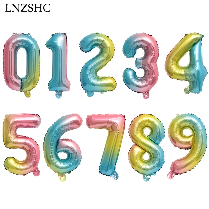 16/32inch Rainbow Gradient Color Foil Number 0-9 Balloons Birthday Party Decoration Baby Shower Celebration Supplies Air Globe
16/32inch Rainbow Gradient Color Foil Number 0-9 Balloons Birthday Party Decoration Baby Shower Celebration Supplies Air Globe