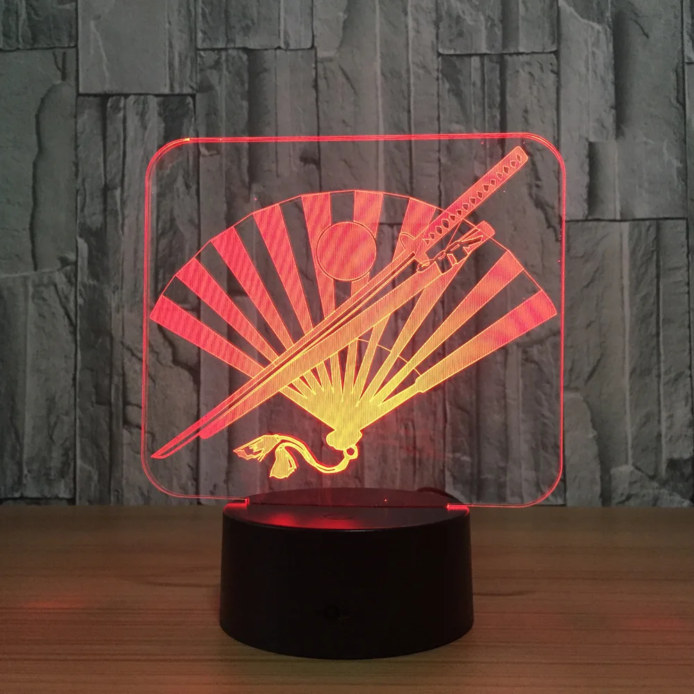 Japanese Knife And Fan 3D LED Lamp 7 Color Led Night Lamps For Kids Touch Usb Table Lampara Lampe Baby Sleeping Nightlight Gift
Japanese Knife And Fan 3D LED Lamp 7 Color Led Night Lamps For Kids Touch Usb Table Lampara Lampe Baby Sleeping Nightlight Gift