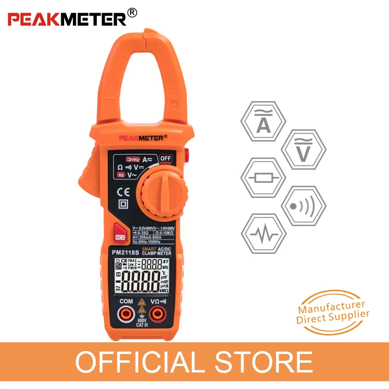 Peakmeter PM2118S ручной зажим Цифровой мультиметр AC/DC Вольт Ампер Ом Емкость фазы диод