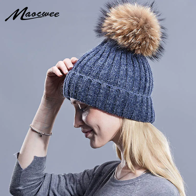 Women Winter Hat Wool Knitted Beanies Cap Real Natural Fur Pompom Hats Solid Colors Gorros Cap Female Causal Warm Thickening Hat
Women Winter Hat Wool Knitted Beanies Cap Real Natural Fur Pompom Hats Solid Colors Gorros Cap Female Causal Warm Thickening Hat