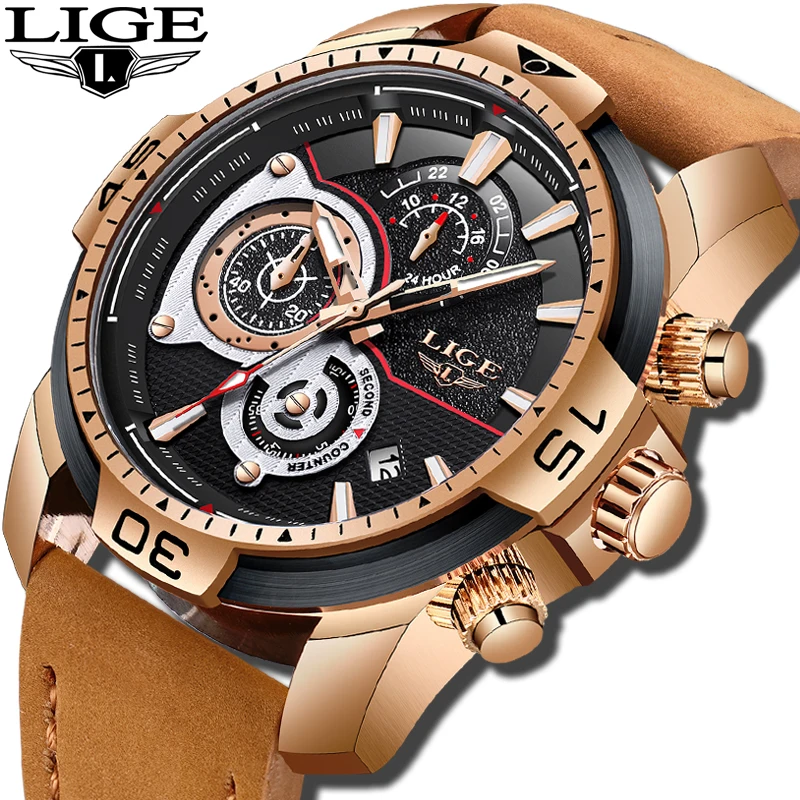 

New Business Men Watch LIGE Mens Watches Top Brand Luxury Quartz Gold Watch Men Military Waterproof Sport Watch Erkek Kol Saati