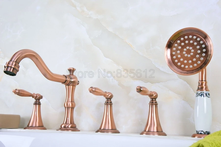 Bathtub Shower Faucets Antique Red Copper 5 hole Basin Sink Taps Three Handle Control with Hand Shower ttf220
Bathtub Shower Faucets Antique Red Copper 5 hole Basin Sink Taps Three Handle Control with Hand Shower ttf220