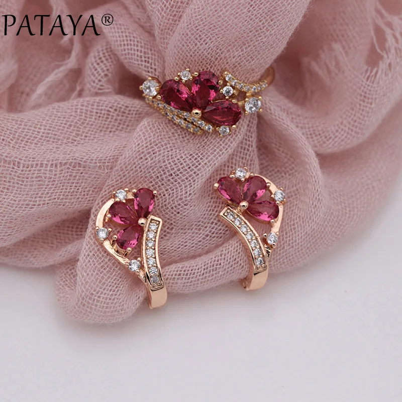 Серьги подвески PATAYA с натуральным цирконом из розового золота 585 пробы|Ювелирные