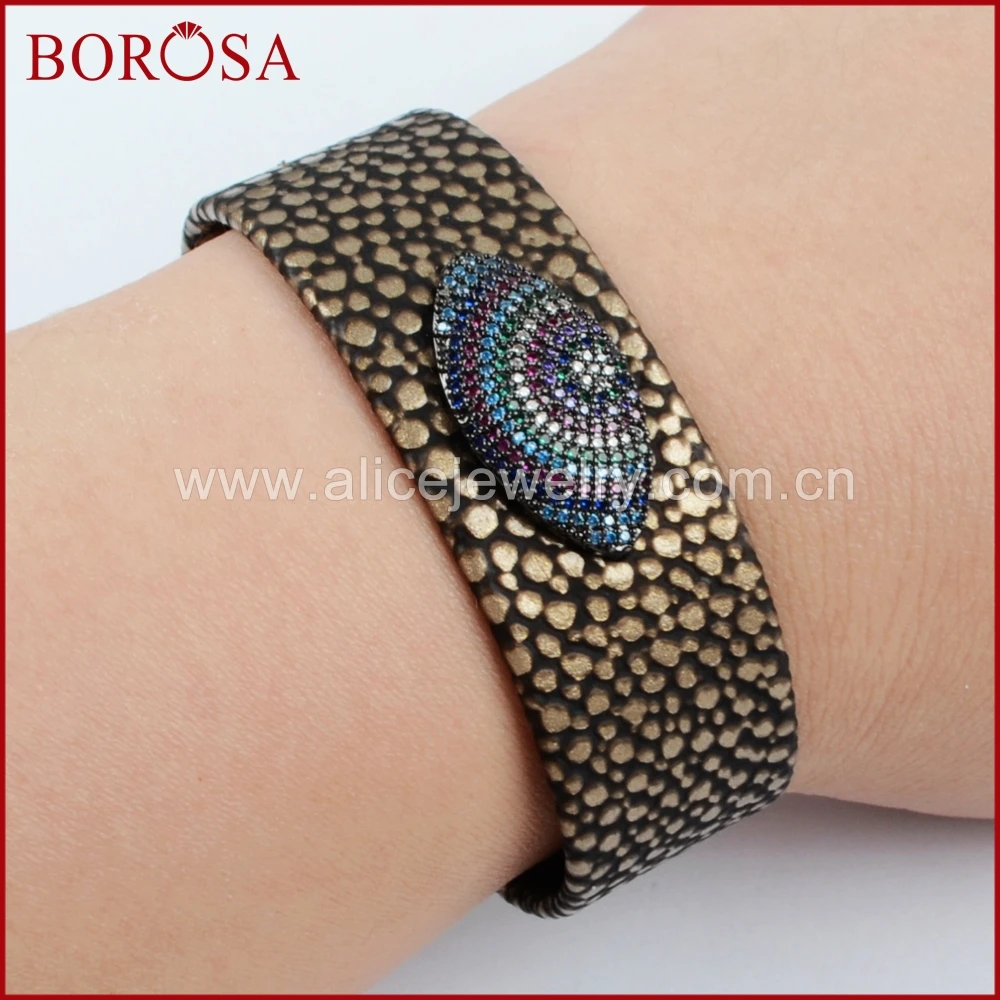 BOROSA Mix Color Retro Fishskin Bangle Adjustable Bracelets with Micro Pave CZ Eye Beads Bangles Gems Wholesale Jewelry WX744
BOROSA Mix Color Retro Fishskin Bangle Adjustable Bracelets with Micro Pave CZ Eye Beads Bangles Gems Wholesale Jewelry WX744