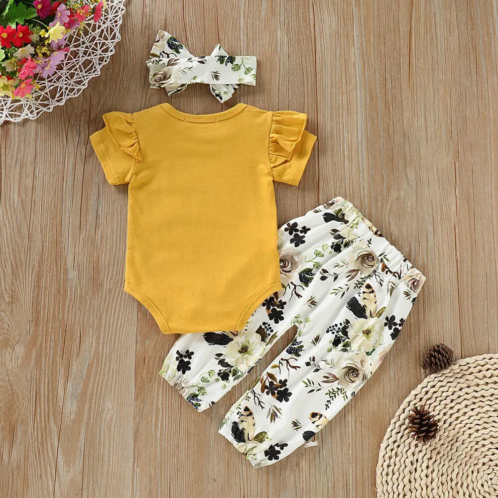 Newborn Infant Toddler Cute Baby Girls Short Sleeve Tops Romper Floral Long Pants Headband Causal Outfits Clothes 3PCS Set
Newborn Infant Toddler Cute Baby Girls Short Sleeve Tops Romper Floral Long Pants Headband Causal Outfits Clothes 3PCS Set