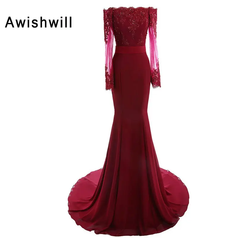 Modest Off Shoulder Evening Dress Long Formal Gowns Appliques Mermaid Evening Gowns Vestidos de Fiesta Largos Elegantes de Gala
Modest Off Shoulder Evening Dress Long Formal Gowns Appliques Mermaid Evening Gowns Vestidos de Fiesta Largos Elegantes de Gala
