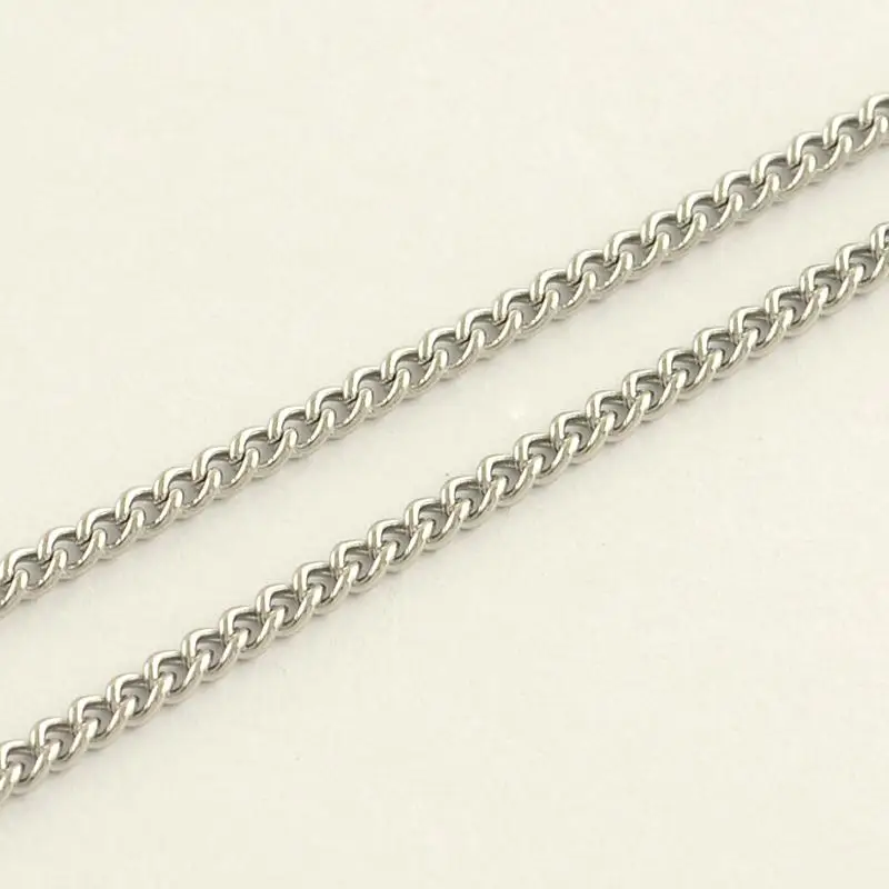 304 Stainless Steel Curb Chains, Unwelded, Stainless Steel Color, 2.4x1.9x0.5mm; about 10m/roll
304 Stainless Steel Curb Chains, Unwelded, Stainless Steel Color, 2.4x1.9x0.5mm; about 10m/roll