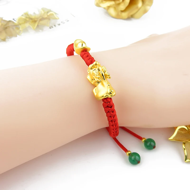 Pure 24K 999 Yellow Gold Bracelet PiXiu Luck Wealth Ingots Women Red Rope Weaving Knitted Bangle 1.6-1.7g 6.3inchL Fashion
Pure 24K 999 Yellow Gold Bracelet PiXiu Luck Wealth Ingots Women Red Rope Weaving Knitted Bangle 1.6-1.7g 6.3inchL Fashion