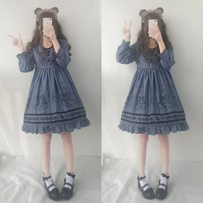 Bear Print Op Autumn Long Sleeve Lolita Style Dress Female Retro Cute Cute Kawaii Japanese Women's Harajuku Sweet Dress
Bear Print Op Autumn Long Sleeve Lolita Style Dress Female Retro Cute Cute Kawaii Japanese Women's Harajuku Sweet Dress