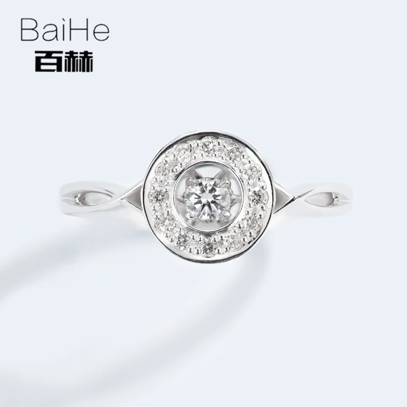 

BAIHE Solid 14K белое золото 0.20ct H/SI круглые натуральные бриллианты свадебные женские модные ювелирные украшения красивое кольцо с круглым брилли...